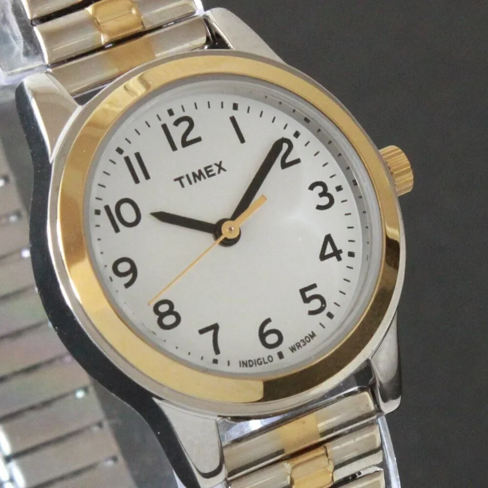 Essex Ave Ladies Indiglo Quartz Watch By Timex Two Tone Expansion Bracelet 25mm